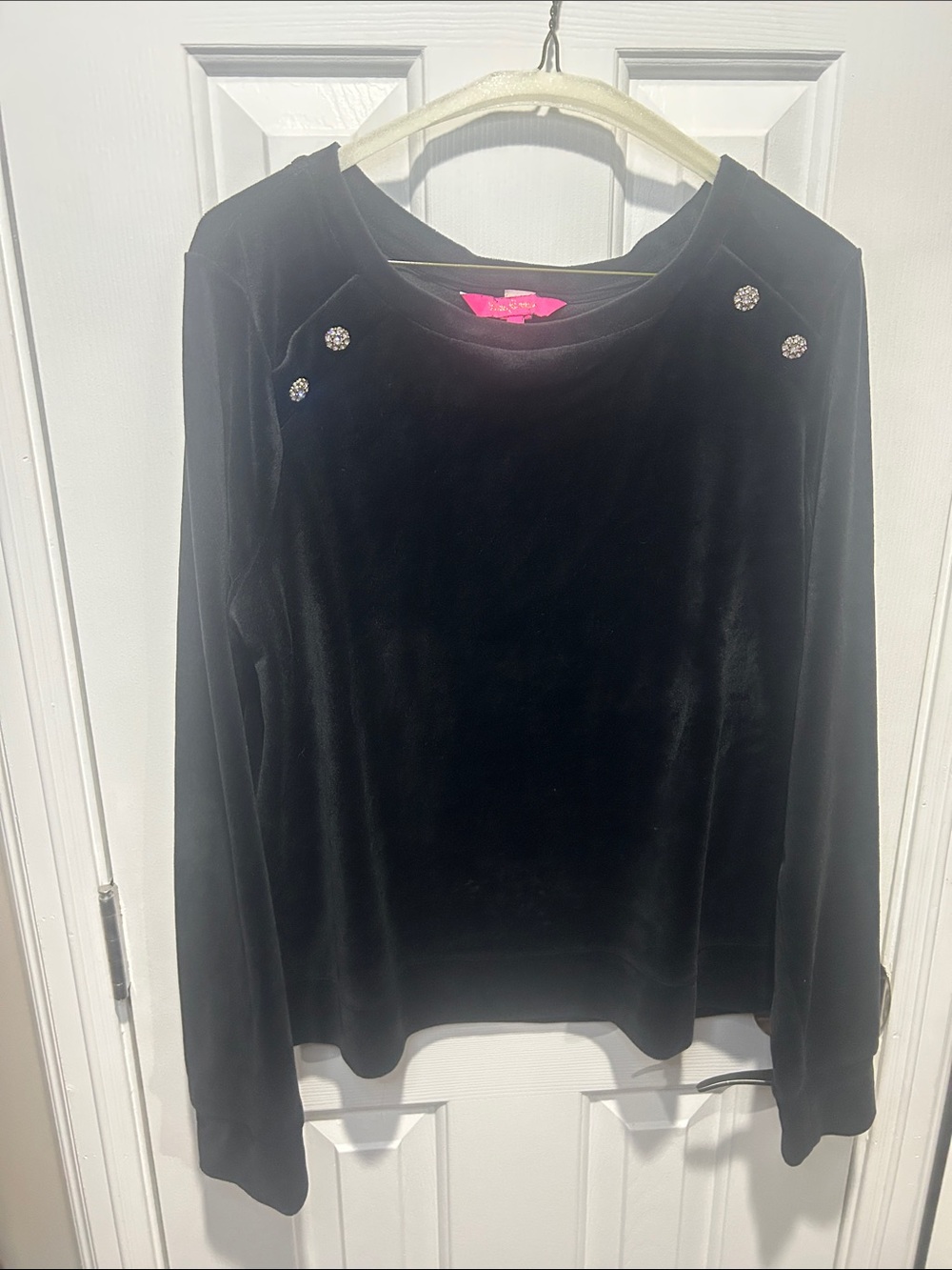 Lilly Pulitzer Black Velvet Long-Sleeve Top with Rhinestone Buttons